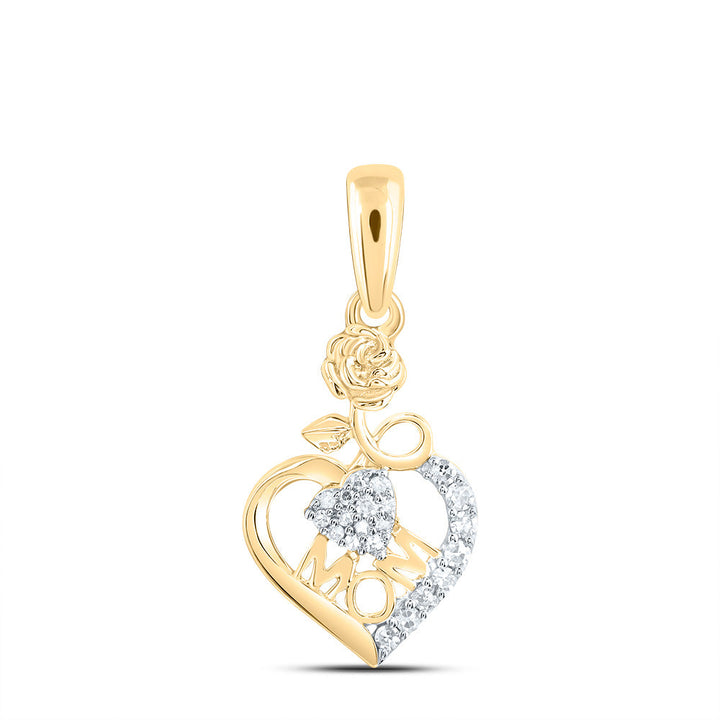 DIJE CORAZON MOM ORO AMARILLO 10k DIAMANTE 1/12CTW | REGALO MAMÁ NK