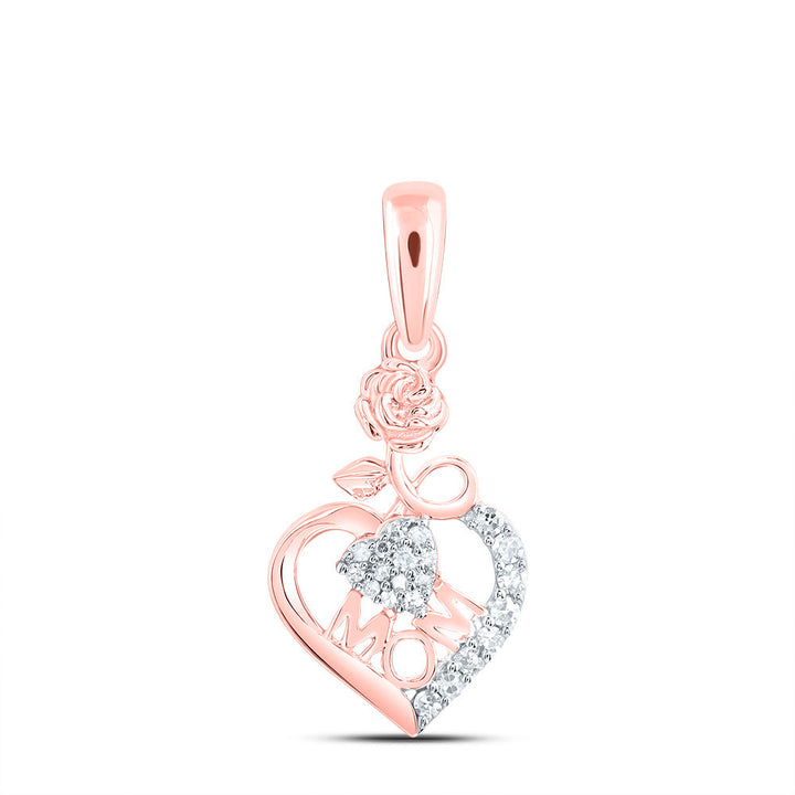 DIJE CORAZON MOM ORO ROSA 10k DIAMANTE 1/12CTW | REGALO MAMÁ NK