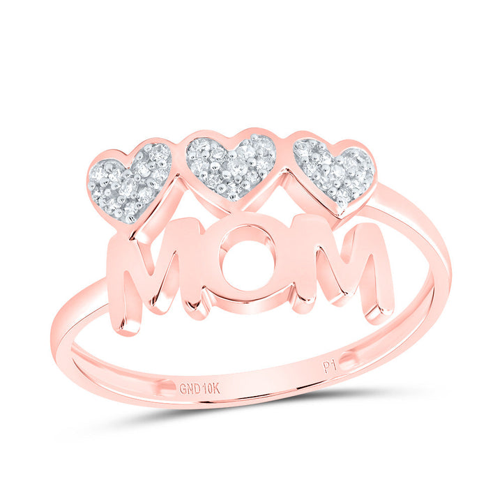 ANILLO CORAZONES MOM ORO ROSA 10k DIAMANTE 1/10CTW | REGALO MAMÁ P1