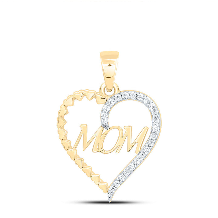 DIJE CORAZON MOM ORO AMARILLO 10k DIAMANTE 1/10CTW | REGALO MAMÁ P1