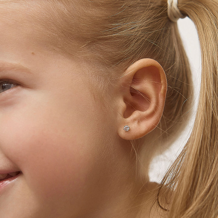 aretes clásicos con circonita cúbica 6 garras para niñas pequeñas oro amarillo 14k