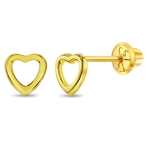 aretes corazón abierto para niñas pequeñas oro amarillo 14k