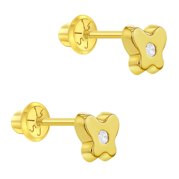 aretes mariposa para bebes niñas pequeñas oro amarillo 14k