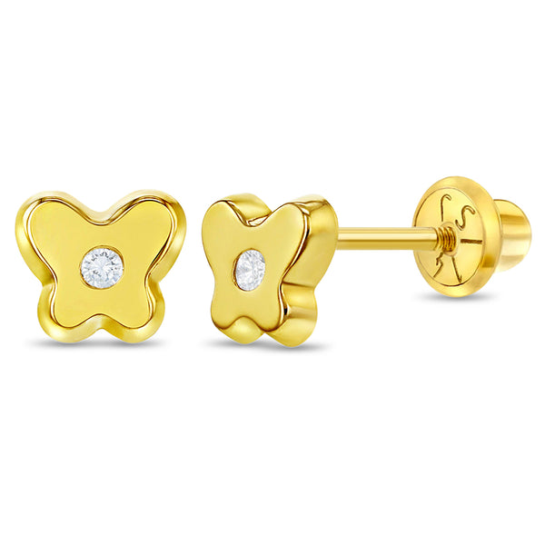 aretes mariposa para bebes niñas pequeñas oro amarillo 14k