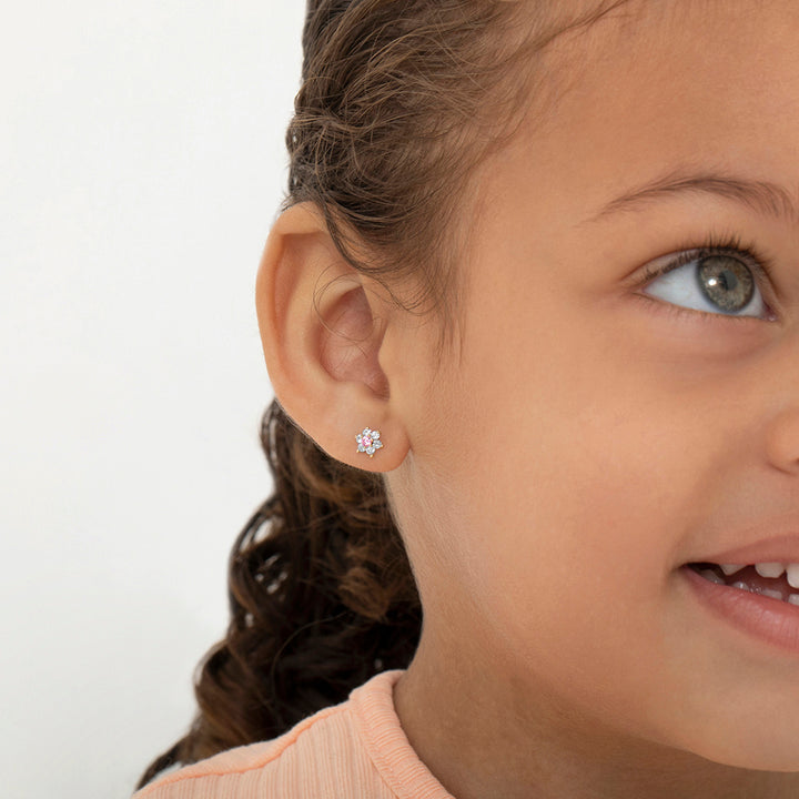 aretes flores para niñas pequeñas oro amarillo 14k circonita cúbica