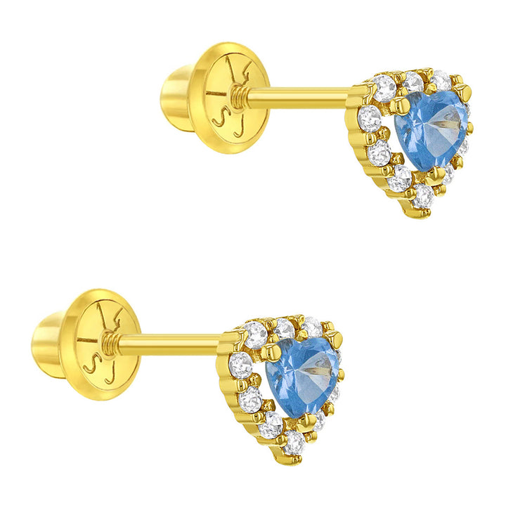 aretes corazón halo para niñas pequeñas oro amarillo 14k con circonita cúbica