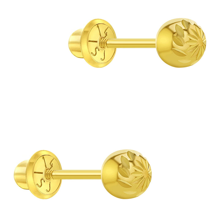 aretes bola facetada para niñas pequeñas cierre rosca oro amarillo 14k