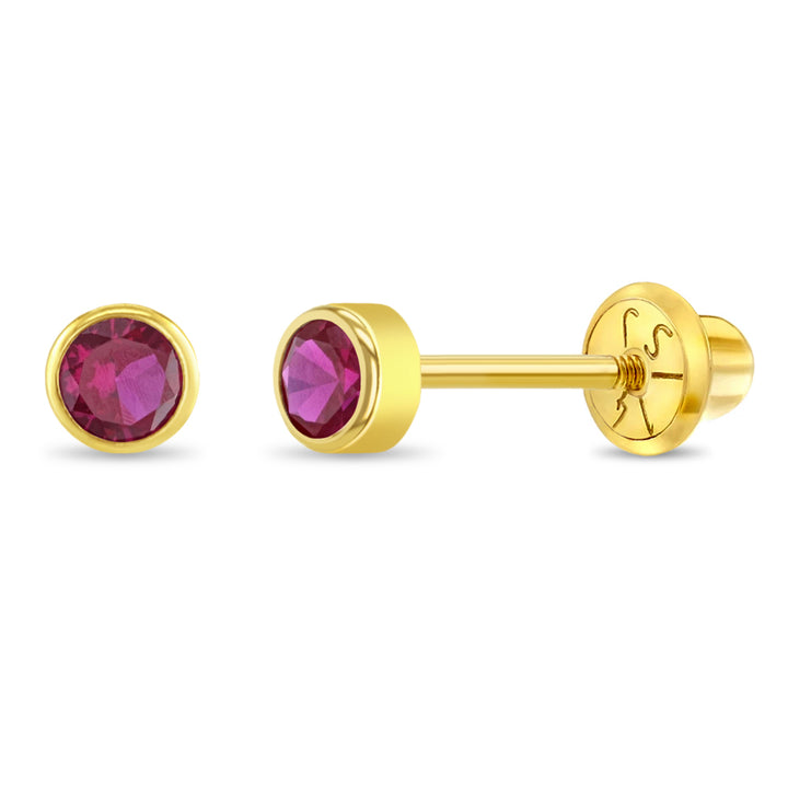 aretes punto de luz para bebé y niñas pequeñas oro amarillo 14k con circonita cúbica ruby