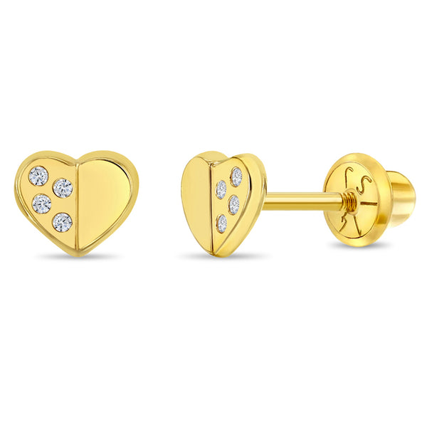 aretes corazón duo niñas pequeñas oro amarillo 14k con circonita cúbica