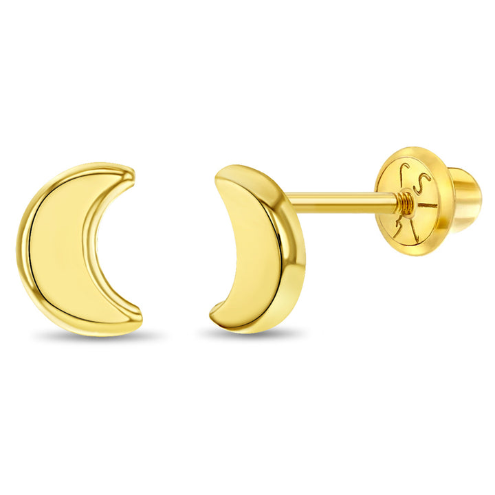 aretes luna creciente para niñas pequeñas oro amarillo 14k