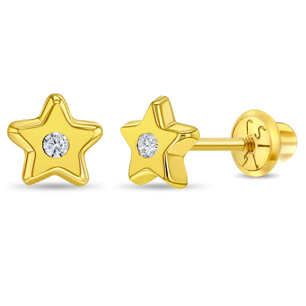 aretes estrella para niñas pequeñas oro amarillo 14k con circonita cúbica