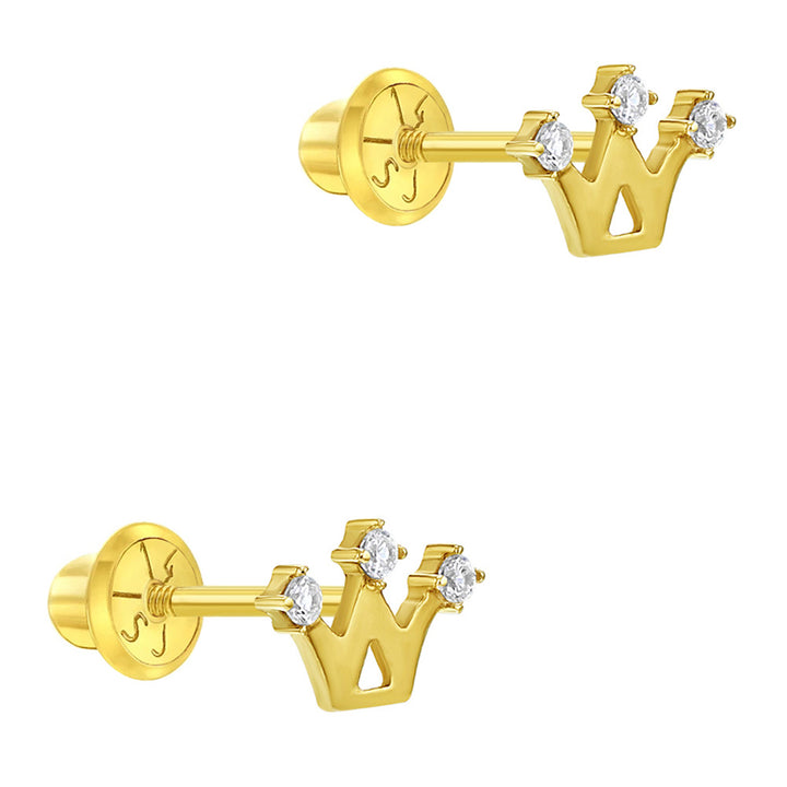 aretes corona para niñas pequeñas oro amarillo 14k