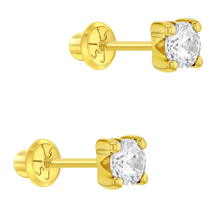 aretes clásicos para niñas pequeñas oro amarillo 14k con circonita cúbica