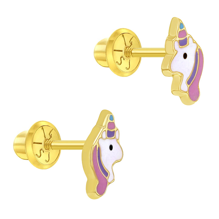 aretes unicornio pastel para niñas pequeñas oro amarillo 14k